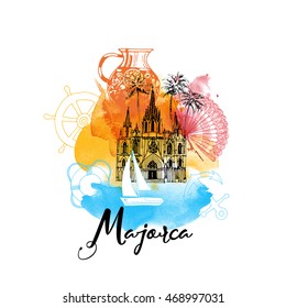 Majorca. Watercolor vector background