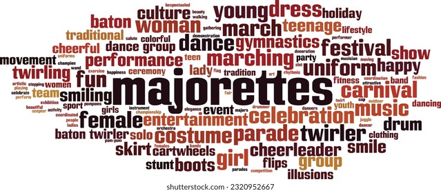 Majorettes word cloud concept. Collage made of words about majorettes. Vector illustration 