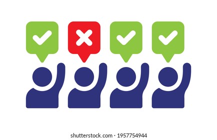 Majority vote yes by raising hands, one on four person disagree vector illustration.