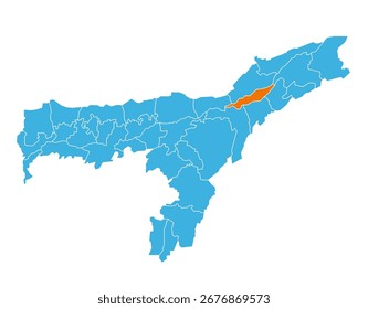 Distrito de Majuli destacado en el mapa del estado de Assam, India