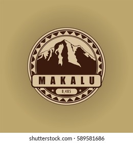 Makalu, mountain symbol, abstract patch, with name, and height in meters, vector illustration