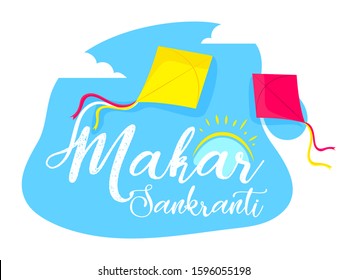 Makar Sankranti 2020 creative vector illustration with festival elements kite and sun with space available for editing and frames.