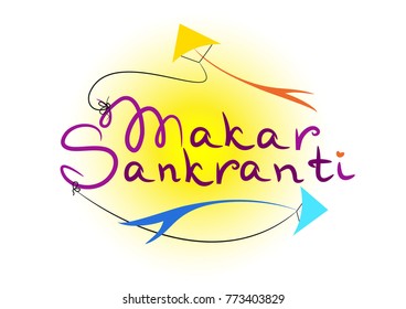 Makar sankranti. Abstract illustration. Indian kite flying festival makar sankranti celebration vector illustration with the text. Lettering.