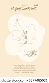 makar sankranti boy kite volando tarjeta vectorial diseño