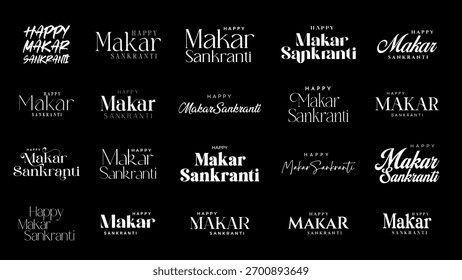 Makar Sankranti Calligraphy, Typography Set. Happy Makar Sankranti Text Typography Vector Illustration.