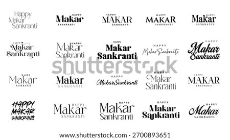 Makar Sankranti Calligraphy, Typography Set. Happy Makar Sankranti Text Typography Vector Illustration.