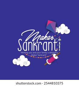 Makar Sankranti celebration with colorful kite. Illustration of a person flying a vibrant kite in the sky, celebrating the joy and spirit of Makar Sankranti with heartfelt wishes.
