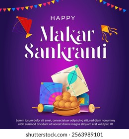 Makar Sankranti Celebration - Harvest Festival and Kite Flying Vector Design