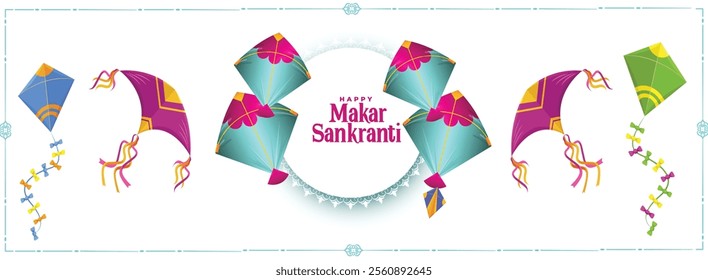 makar sankranti celebration wishes card with two kites