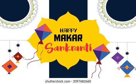 Makar Sankranti design with flower vector Illustration on white background. India Festival.