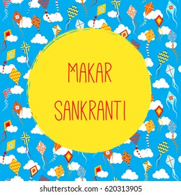 Makar sankranti with different kites. Vector illustration