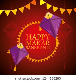 makar sankranti emblem with kites and party banner