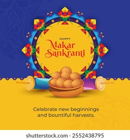 Makar Sankranti Festival Background Design Template Vector Illustration