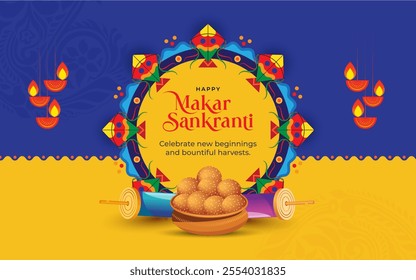 Makar Sankranti Festival Background Design Template Vector Illustration