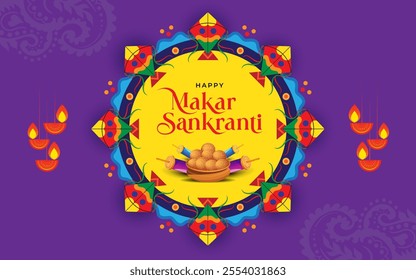 Makar Sankranti Festival Background Design Template Vector Illustration