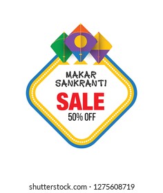 Makar Sankranti Festival Sale Banner Design Template with 50% Discount Tag Vector Illustration