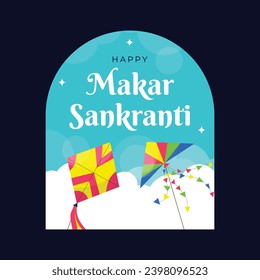 Makar Sankranti Festival sticker. Happy Makar Sankranti background. Makar Sankranti Festival celebration. January 15. Cartoon Vector illustration Template for sticker, Card.