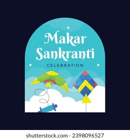 Makar Sankranti Festival sticker. Happy Makar Sankranti background. Makar Sankranti Festival celebration. January 15. Cartoon Vector illustration Template for sticker, Card.