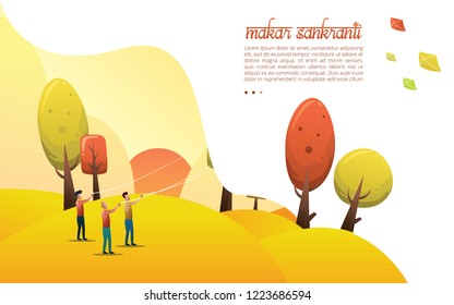 MAKAR SANKRANTI FESTIVAL WITH THREE MEN FLYING KITE