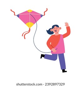 makar sankranti girl and kite vector isolated