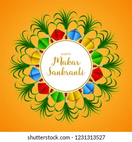 Makar sankranti greeting card on orange background