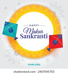 makar sankranti greeting with mandala designs and kite vector