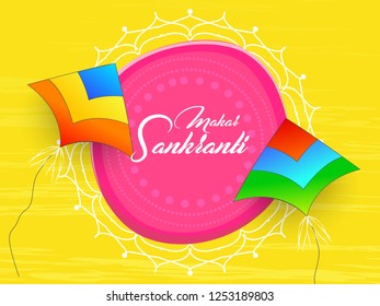 Makar Sankranti Greetings, abstract, banner, header or poster with nice colorful kites design illustration, festival of india