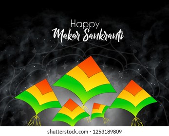 Makar Sankranti Greetings, abstract, banner, header or poster with nice colorful kites design illustration, festival of india