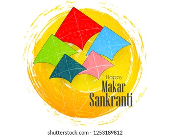 Makar Sankranti Greetings, abstract, banner, header or poster with nice colorful kites design illustration, festival of india