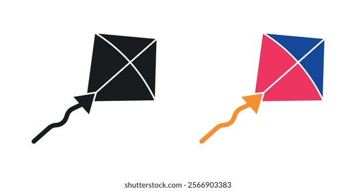 Makar sankranti icon set in black and colored