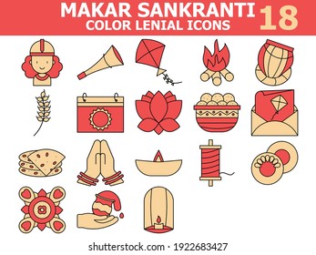 Makar Sankranti Symbol in orangefarbener und roter Farbe.