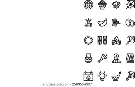 Makar sankranti icons High-Quality Vector Icons Collection with Editable Stroke. Ideal for Professional and Creative Projects