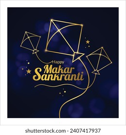 Makar Sankranti India festival with golden kites svg