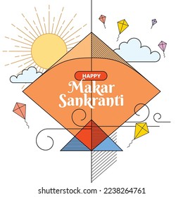 Makar sankranti india kite festival social media post design or vector illustration