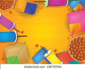 Makar Sankranti, Indian Festival Celebration with colorful kites and sweets.