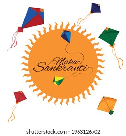 Makar sankranti indian festival with creative drum and beautiful kites