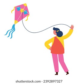 makar sankranti kid with kite vector isolated