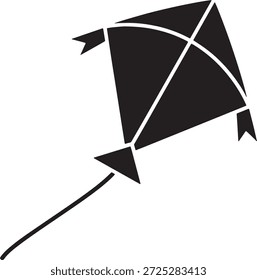 Makar Sankranti Kite Com String Silhueta Ícone Vetor Flying Kite Festival Celebração Tradicional Logo Símbolo Ilustração