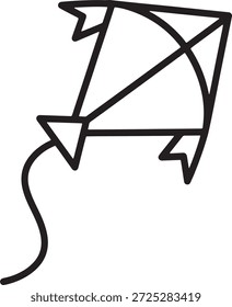 Makar Sankranti Kite Com String Silhueta Ícone Vetor Flying Kite Festival Celebração Tradicional Logo Símbolo Ilustração