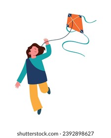 makar sankranti lady flying kite vector isolated