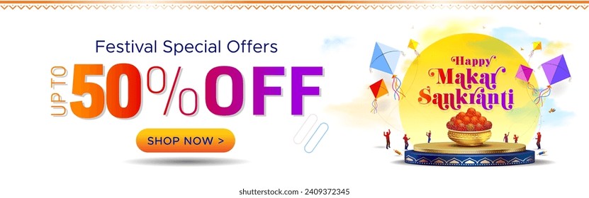 Makar Sankranti Shopping advertisement background, Sale, web, banner, special, offers, discount, deals, concept. Vector editable illustration.