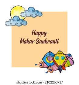 Makar Sankranti Vector Illustration Watercolor Background. Hindu Harvest Festival. Holiday of India.

