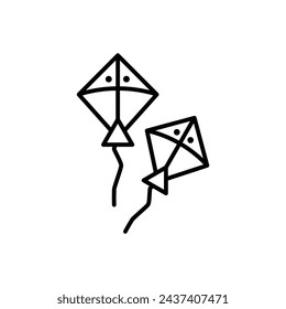 Makar Sankranti Vector Line Icon Illustration.
