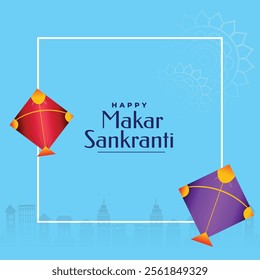 makar sankranti yellow greeting with two kites and spool of string