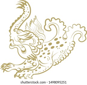 Makara is a mythical animal. Buddhist symbol. Vector illustration. White background.