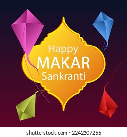 Marco Makara Sankranti con cometas, ilustración de arte vectorial.