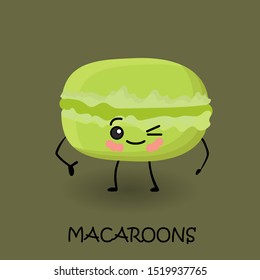 Makaroon character with face and smile. Kawaii sweets and desserts