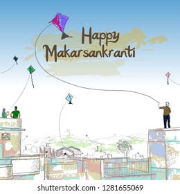 makar-sankranti hand drawn vector art