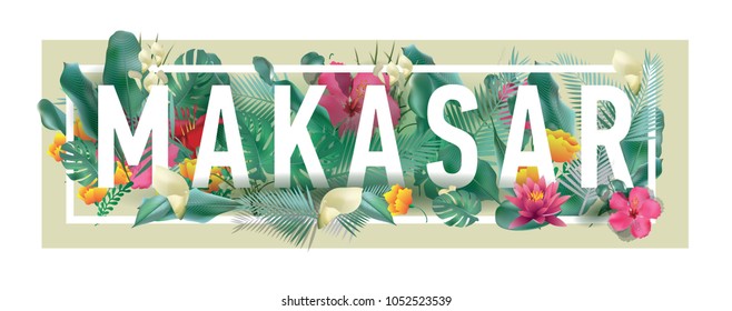 Makasa City Typographic Floral Framed Vector Card Design