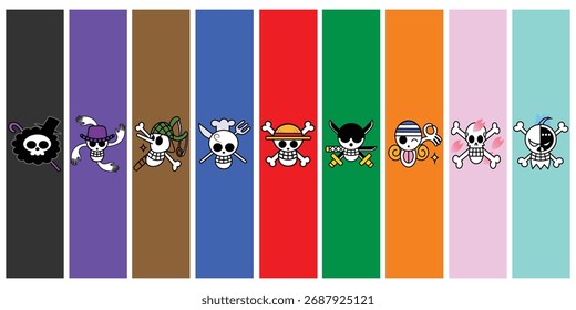 MAKASSAR, 9 OCTOBER 2025 : One Piece anime logo vector illustration design with various colors and characters and good for all content